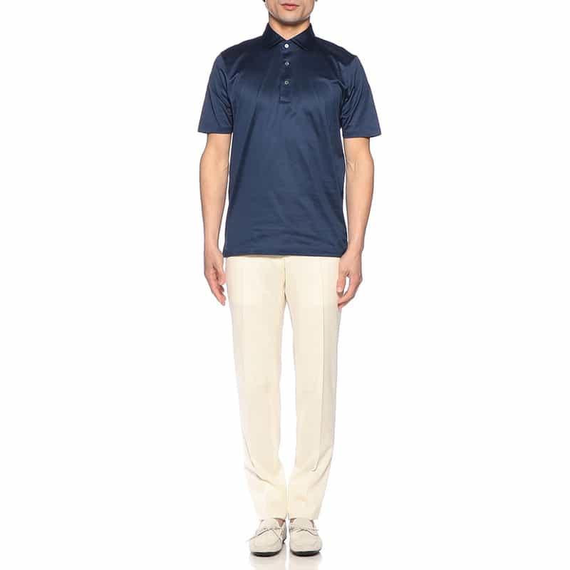 GRANSASSO マーセライズコットンポロシャツ NAVY