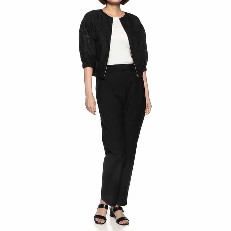 BARNEYS NEW YORK ウォッシャブル ブロックタイルチェック柄ジップアップブルゾン BLACK
