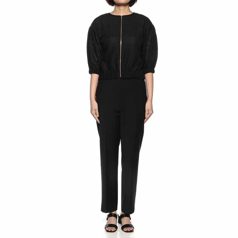 BARNEYS NEW YORK ウォッシャブル ブロックタイルチェック柄ジップアップブルゾン BLACK