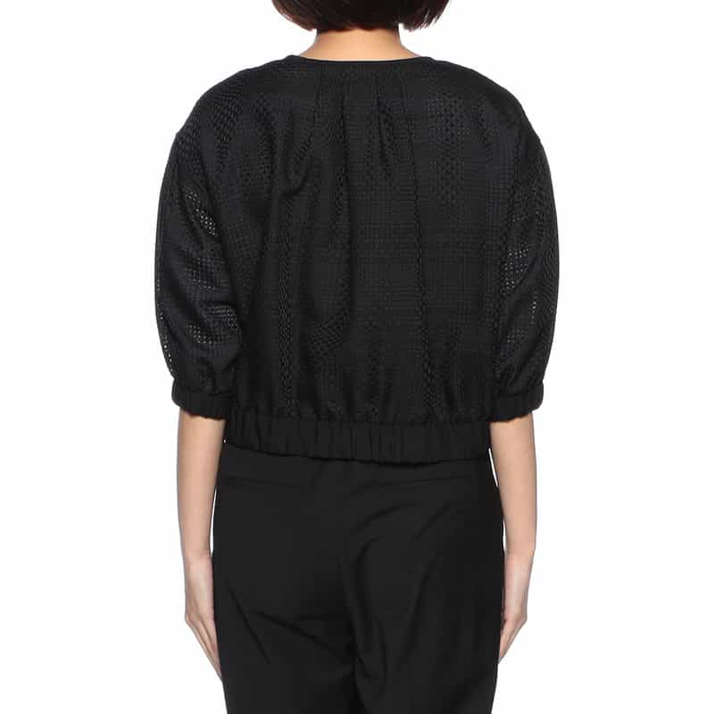 BARNEYS NEW YORK ウォッシャブル ブロックタイルチェック柄ジップアップブルゾン BLACK