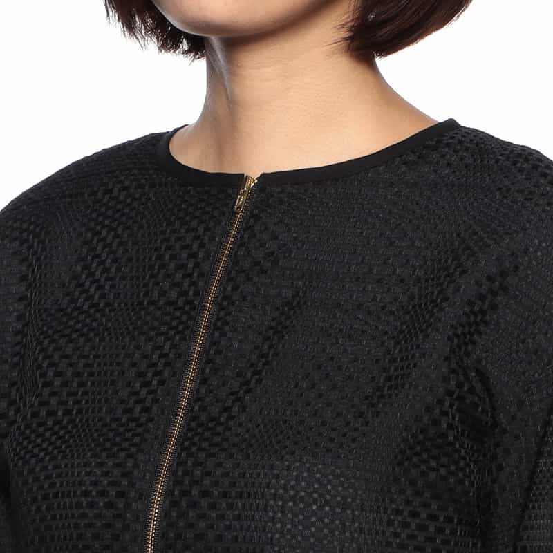 BARNEYS NEW YORK ウォッシャブル ブロックタイルチェック柄ジップアップブルゾン BLACK