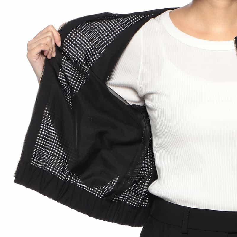 BARNEYS NEW YORK ウォッシャブル ブロックタイルチェック柄ジップアップブルゾン BLACK