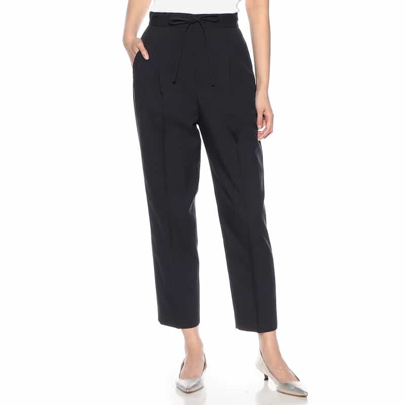 BARNEYS NEW YORK ウォッシャブル ドローストリングクロップドパンツ NAVY