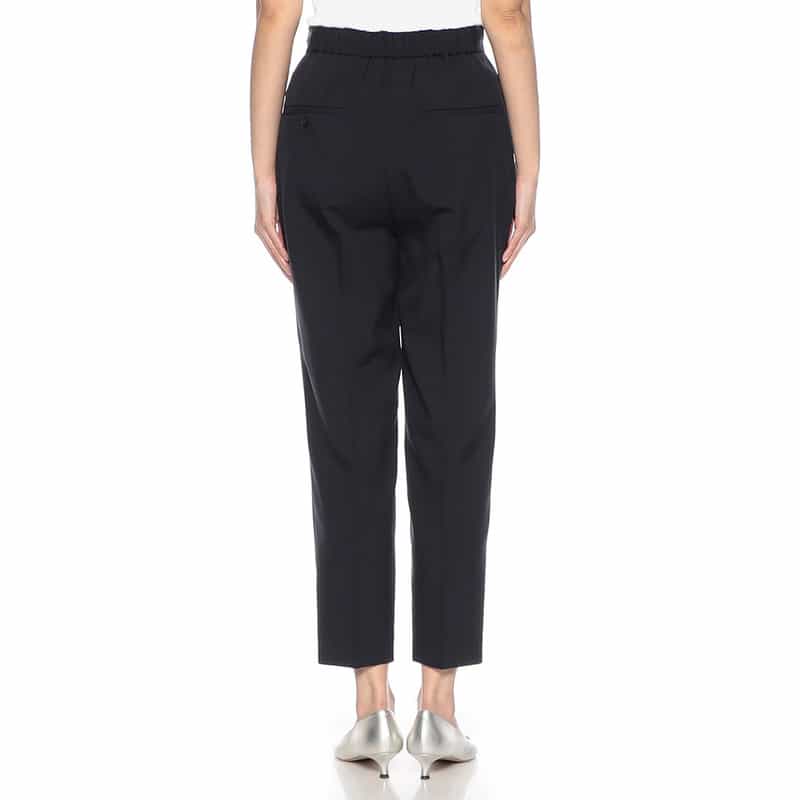 BARNEYS NEW YORK ウォッシャブル ドローストリングクロップドパンツ NAVY