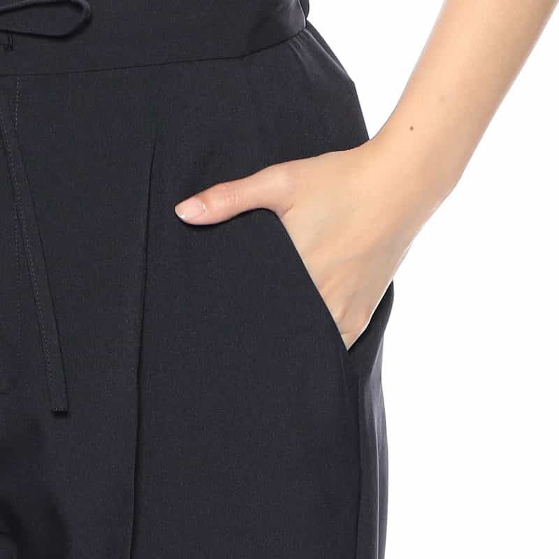 BARNEYS NEW YORK ウォッシャブル ドローストリングクロップドパンツ NAVY