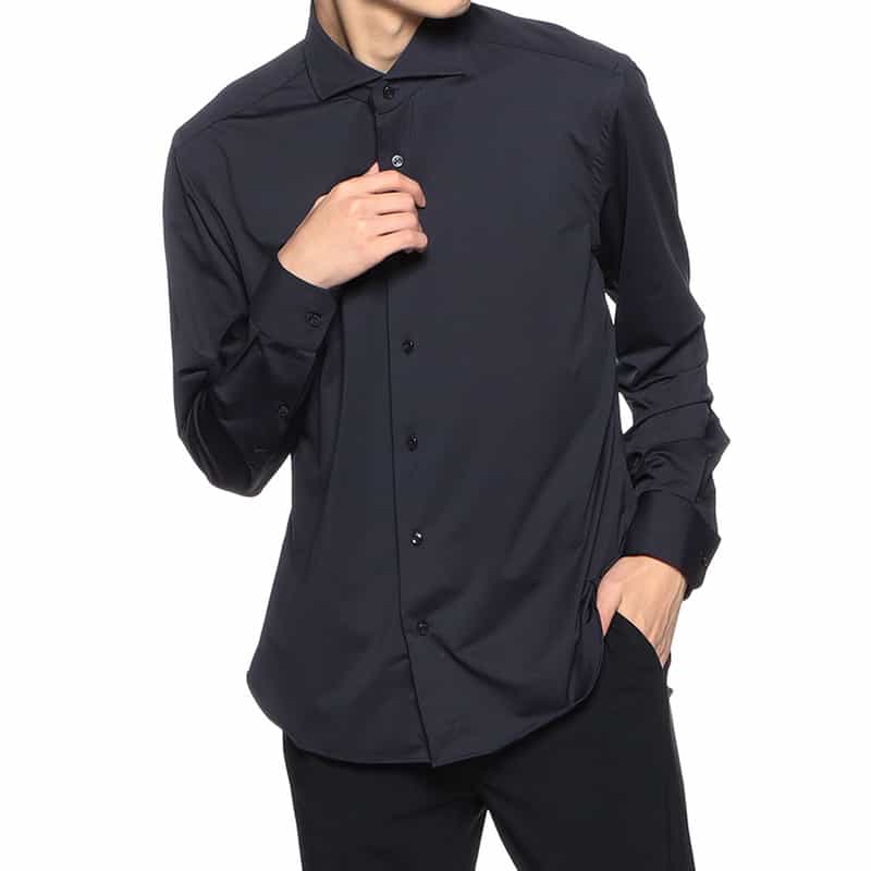 XACUS ストレッチシャツ NAVY