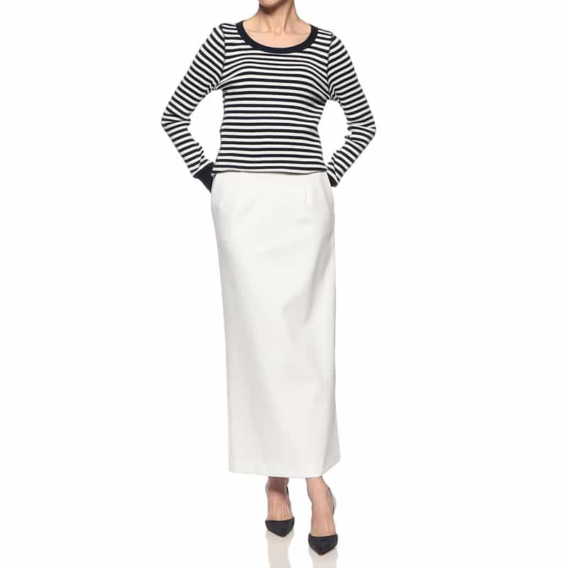 BARNEYS NEW YORK ウォッシャブル スキューバ素材バックスリットロングスカート WHITE