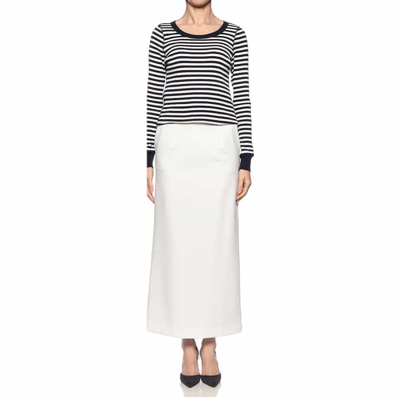 BARNEYS NEW YORK ウォッシャブル スキューバ素材バックスリットロングスカート WHITE