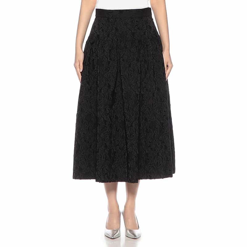 BARNEYS NEW YORK ウォッシャブル ジャカード素材フレアスカート BLACK