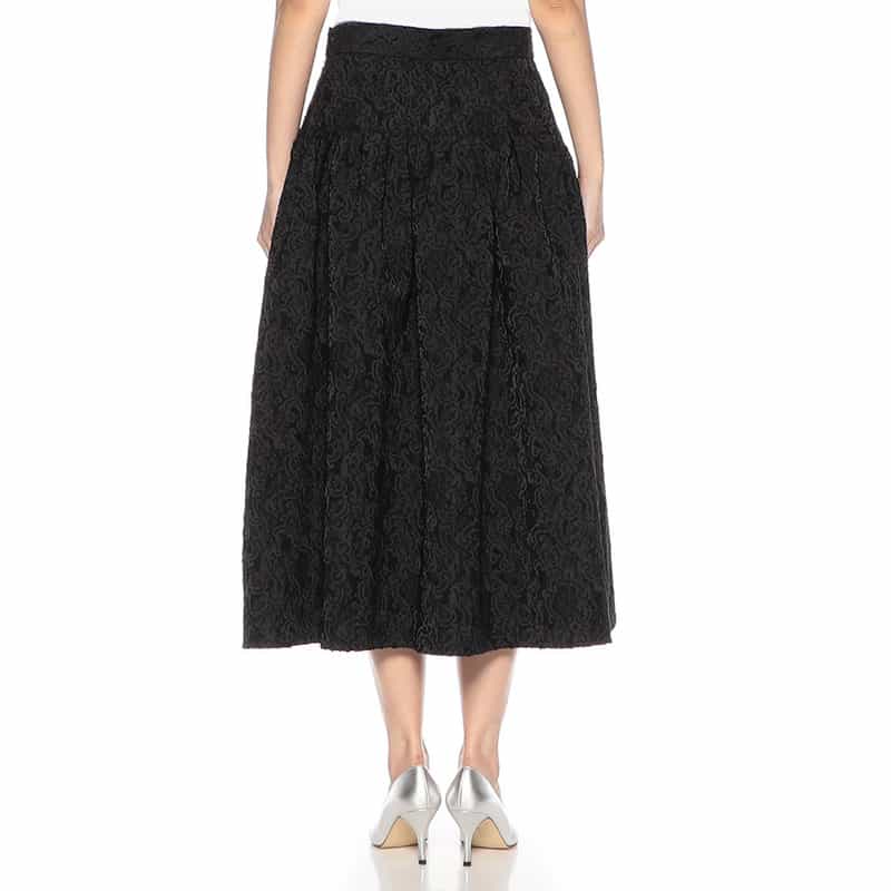 BARNEYS NEW YORK ウォッシャブル ジャカード素材フレアスカート BLACK