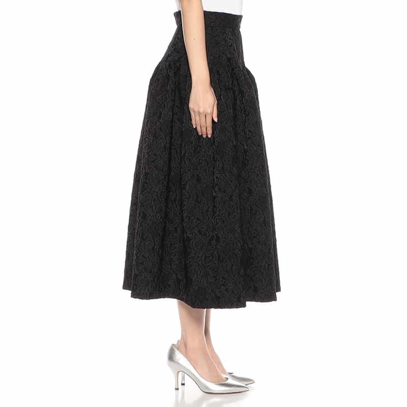 BARNEYS NEW YORK ウォッシャブル ジャカード素材フレアスカート BLACK