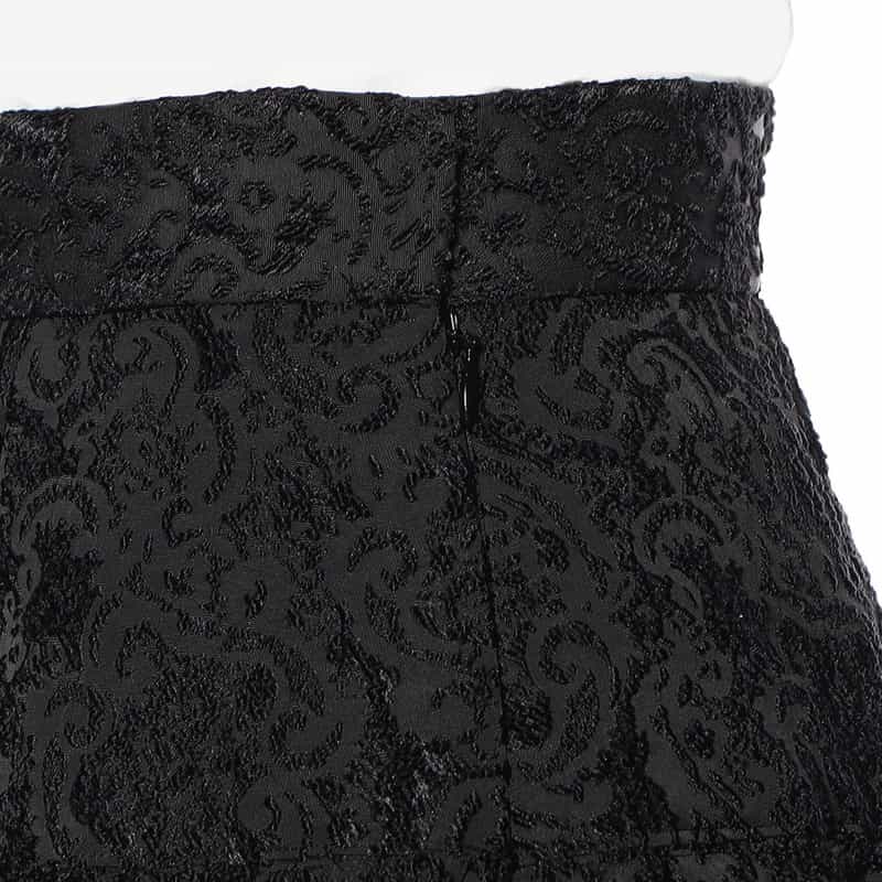 BARNEYS NEW YORK ウォッシャブル ジャカード素材フレアスカート BLACK