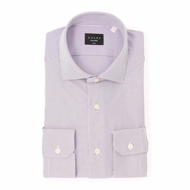 XACUS ストライプ柄イージーケアドレスシャツ GRAY