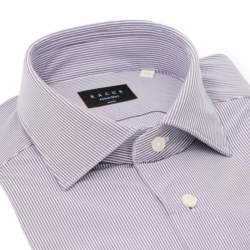 XACUS ストライプ柄イージーケアドレスシャツ GRAY