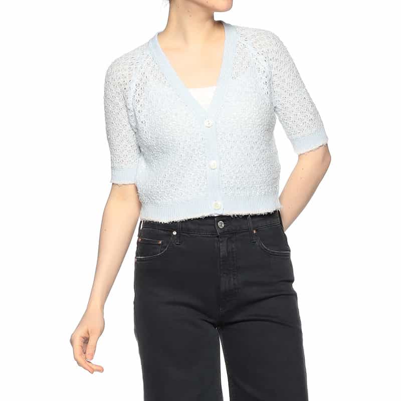 BARNEYS NEW YORK ショート丈 Vネックカーディガン LIGHT BLUE