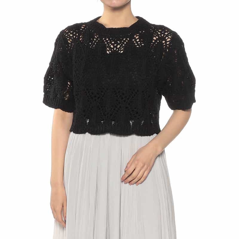 BARNEYS NEW YORK クロシェニットプルオーバー BLACK