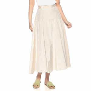 ウォッシャブル ドット柄ジャカード素材切替フレアスカート