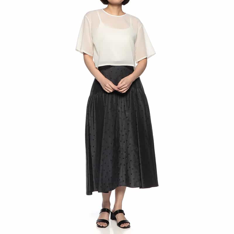 BARNEYS NEW YORK ウォッシャブル ドット柄ジャカード素材切替フレアスカート GRAY