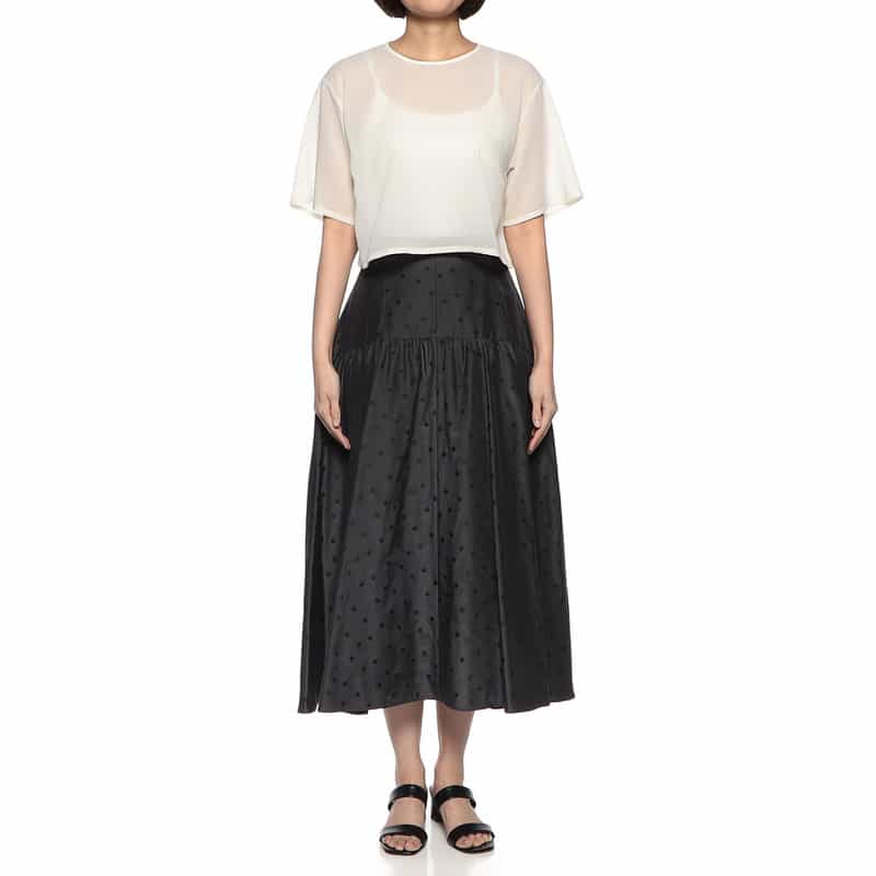 BARNEYS NEW YORK ウォッシャブル ドット柄ジャカード素材切替フレアスカート GRAY