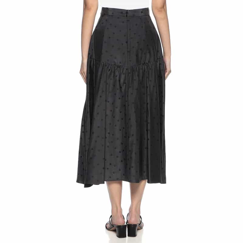 BARNEYS NEW YORK ウォッシャブル ドット柄ジャカード素材切替フレアスカート GRAY