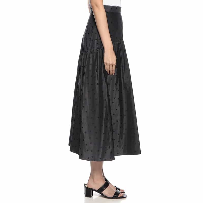 BARNEYS NEW YORK ウォッシャブル ドット柄ジャカード素材切替フレアスカート GRAY