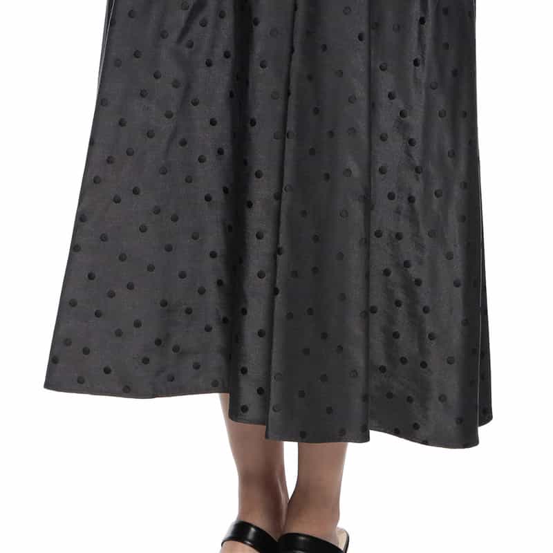 BARNEYS NEW YORK ウォッシャブル ドット柄ジャカード素材切替フレアスカート GRAY