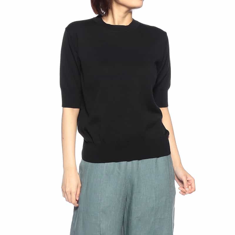 BARNEYS NEW YORK ウォッシャブル 海島綿ニットプルオーバー BLACK