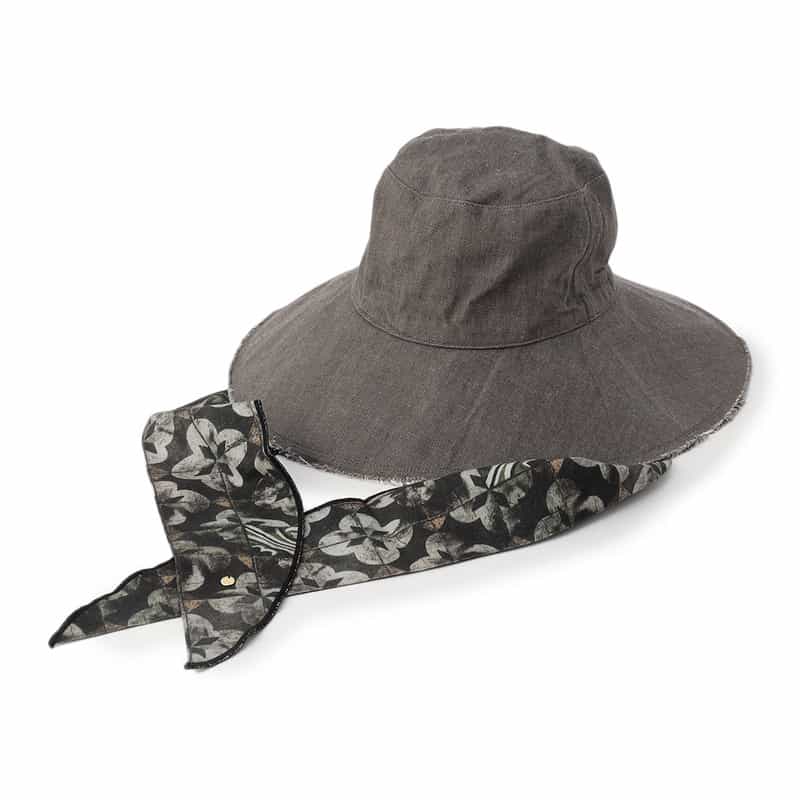 TRESSE ＜キジマ タカユキ＞コラボレート リボンスカーフ付きデニムハット GRAY