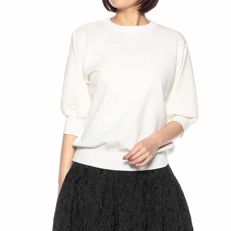 BARNEYS NEW YORK ウォッシャブル ハーフスリーブクルーネックニットプルオーバー WHITE