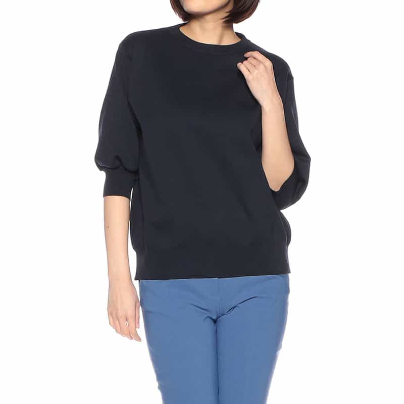 BARNEYS NEW YORK ウォッシャブル ハーフスリーブクルーネックニットプルオーバー DARK NAVY