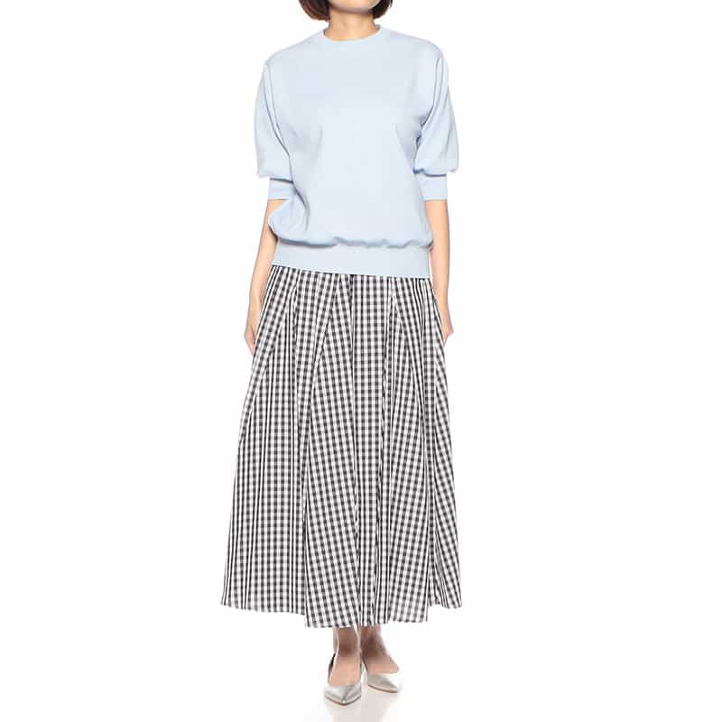 BARNEYS NEW YORK ウォッシャブル ハーフスリーブクルーネックニットプルオーバー LIGHT BLUE