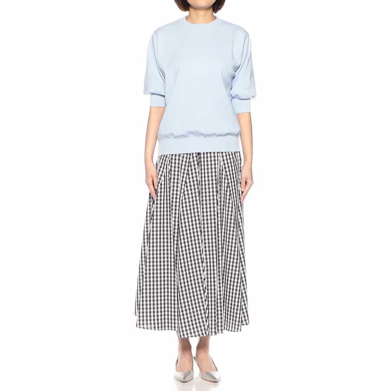 BARNEYS NEW YORK ウォッシャブル ハーフスリーブクルーネックニットプルオーバー LIGHT BLUE