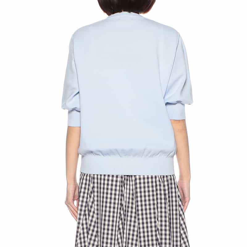 BARNEYS NEW YORK ウォッシャブル ハーフスリーブクルーネックニットプルオーバー LIGHT BLUE