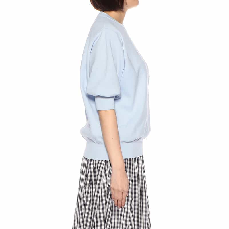 BARNEYS NEW YORK ウォッシャブル ハーフスリーブクルーネックニットプルオーバー LIGHT BLUE