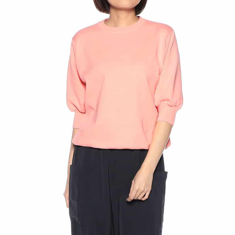 BARNEYS NEW YORK ウォッシャブル ハーフスリーブクルーネックニットプルオーバー PINK