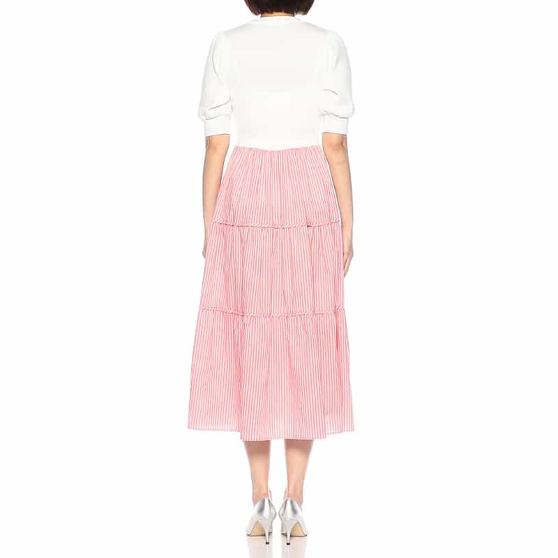 BARNEYS NEW YORK ウォッシャブル 異素材コンビネーションドレス WHITE