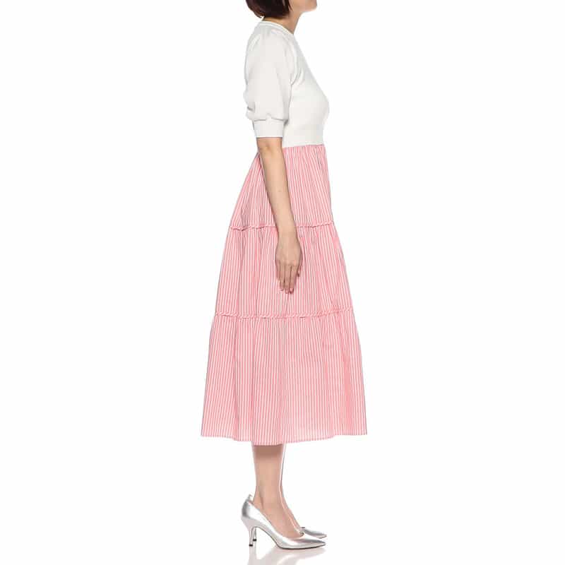 BARNEYS NEW YORK ウォッシャブル 異素材コンビネーションドレス WHITE