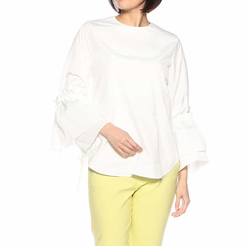 BARNEYS NEW YORK ウォッシャブル ボリュームスリーブブラウス WHITE