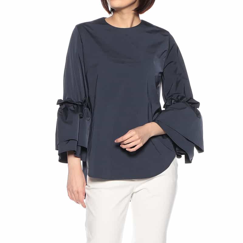 BARNEYS NEW YORK ウォッシャブル ボリュームスリーブブラウス NAVY