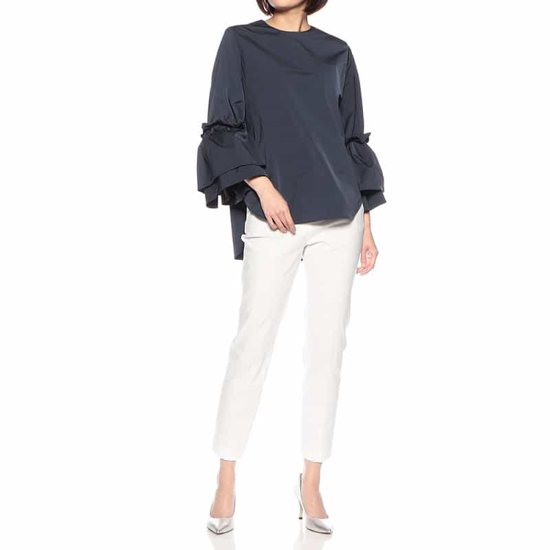 BARNEYS NEW YORK ウォッシャブル ボリュームスリーブブラウス NAVY