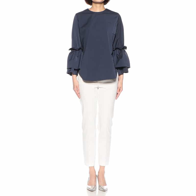 BARNEYS NEW YORK ウォッシャブル ボリュームスリーブブラウス NAVY