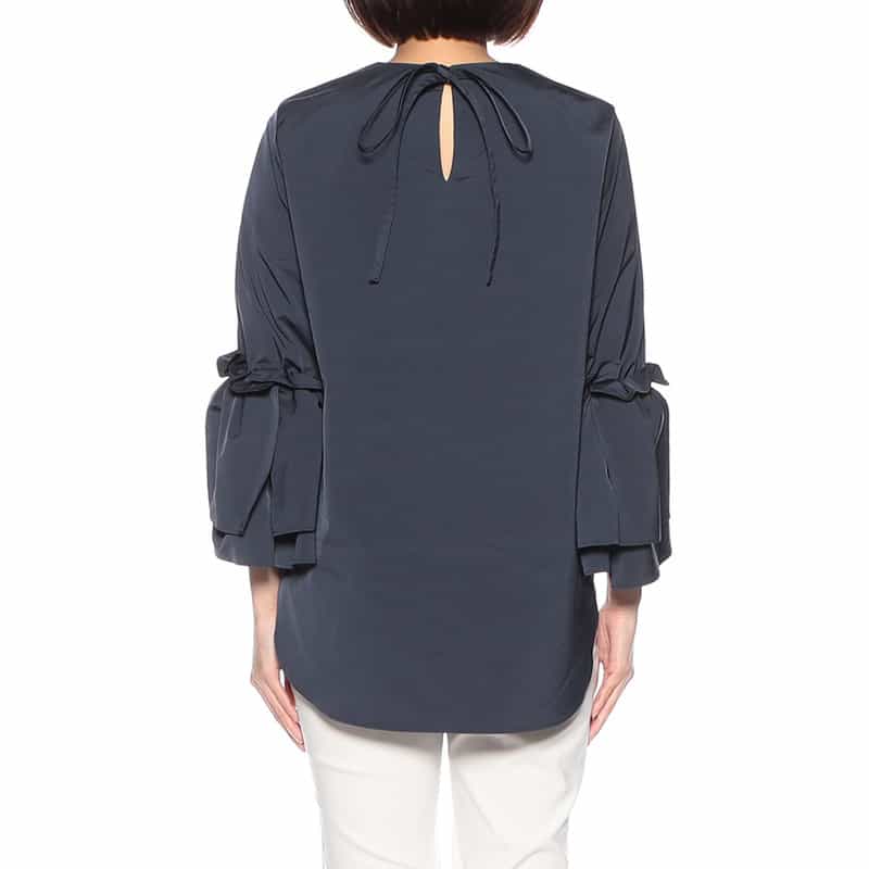 BARNEYS NEW YORK ウォッシャブル ボリュームスリーブブラウス NAVY