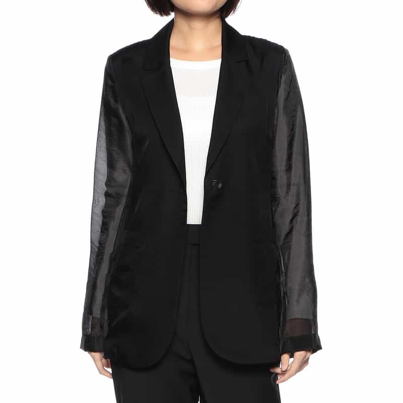 BARNEYS NEW YORK ウォッシャブル シアースリーブ テーラードジャケット BLACK