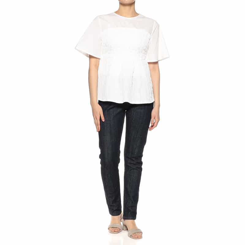 BARNEYS NEW YORK ウォッシャブル レイヤードブラウス WHITE