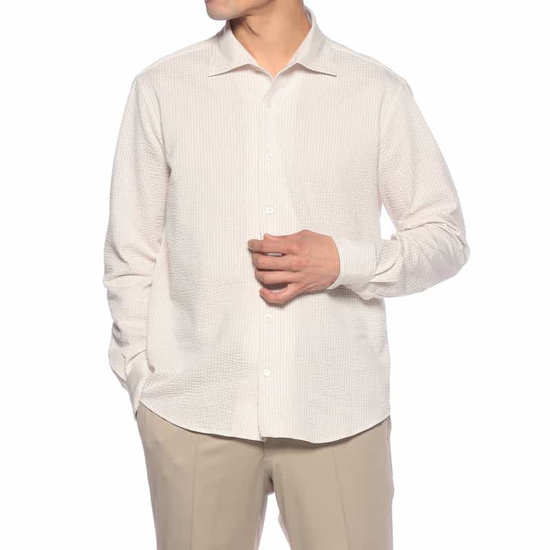 BARNEYS NEW YORK ストライプ柄ジャージーシャツ BEIGE