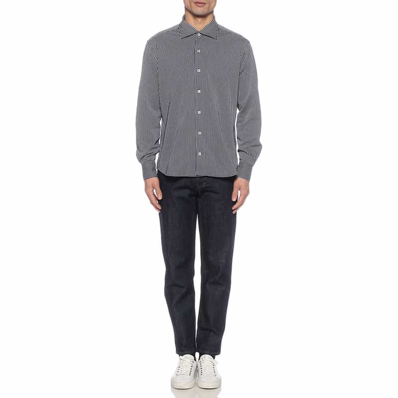 BARNEYS NEW YORK ストライプ柄ジャージーシャツ NAVY