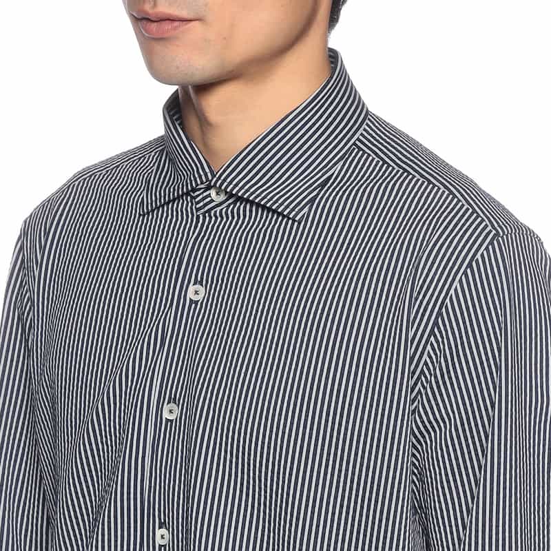 BARNEYS NEW YORK ストライプ柄ジャージーシャツ NAVY