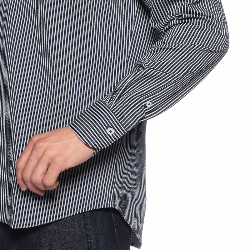 BARNEYS NEW YORK ストライプ柄ジャージーシャツ NAVY