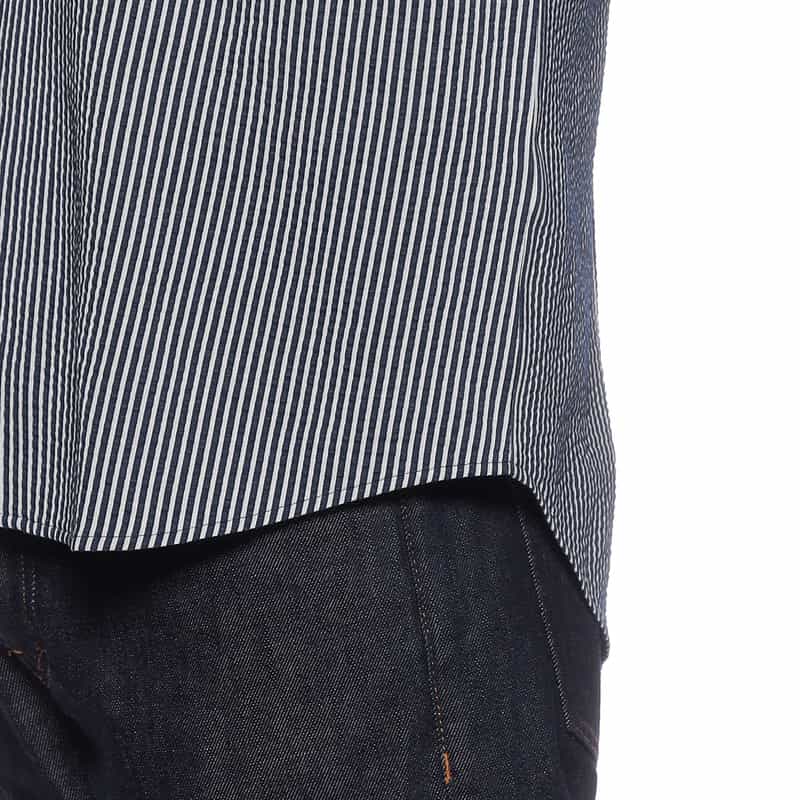 BARNEYS NEW YORK ストライプ柄ジャージーシャツ NAVY