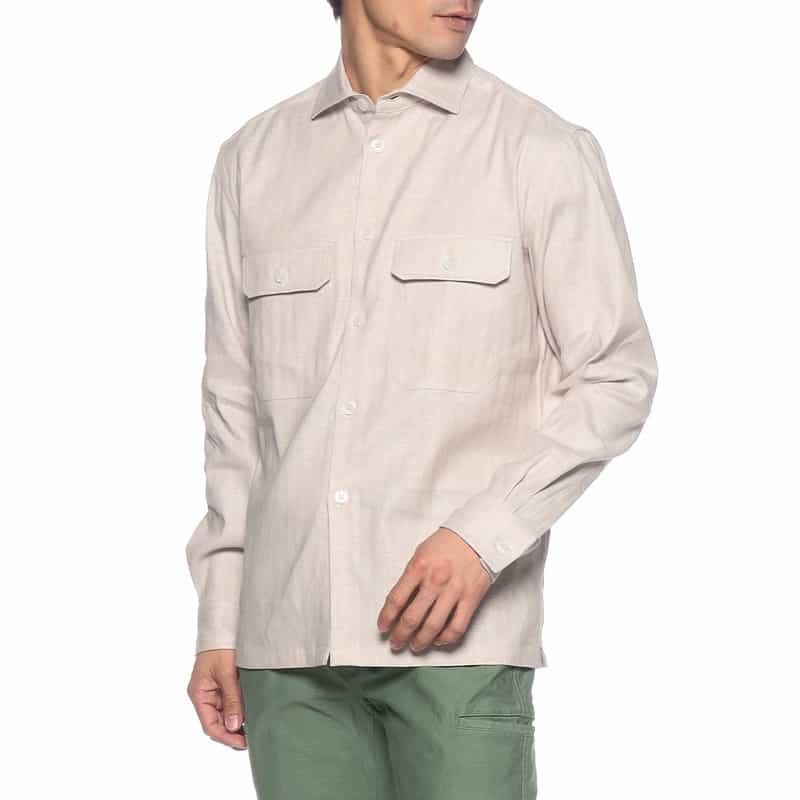 BARNEYS NEW YORK リネンコットンシャツ BEIGE